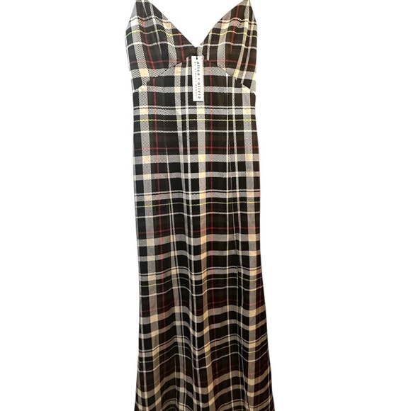 NWT Alice + Olivia Julietta Plaid Side Slit Slip Dress Satin Multicolor Sz 0 - Picture 3 of 14